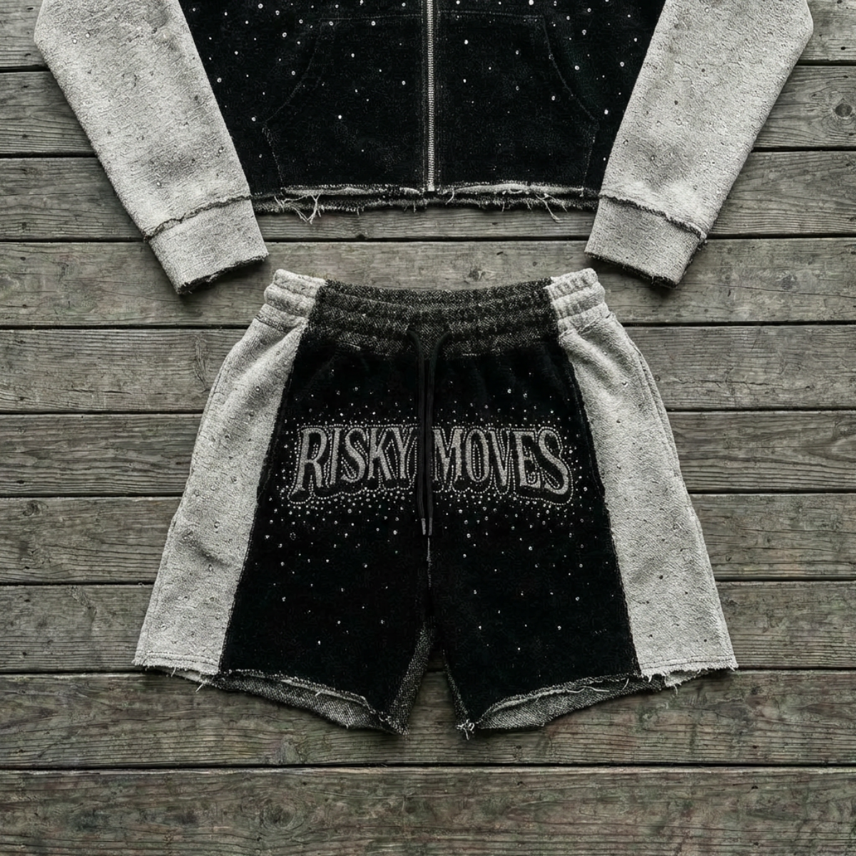 Grey and black hoodie & short set with logo