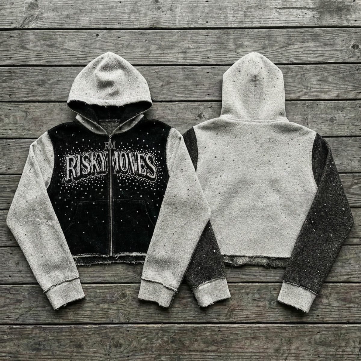 Grey and black hoodie & short set with logo